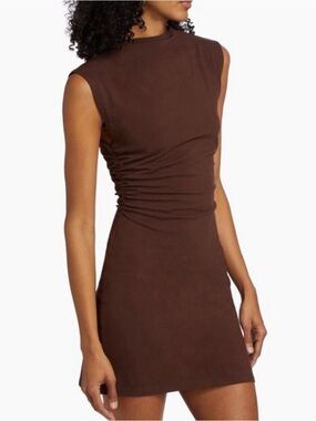 Reformation Chocolate Brown Sleeveless Ruched Mini Dress